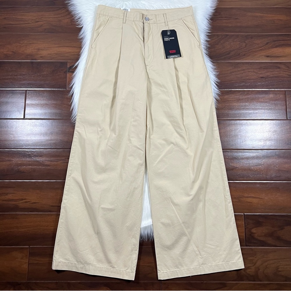 Levi's Women’s Size 31 Crisp Twill Semolina Pleated High Loose Pants Tan Neutral